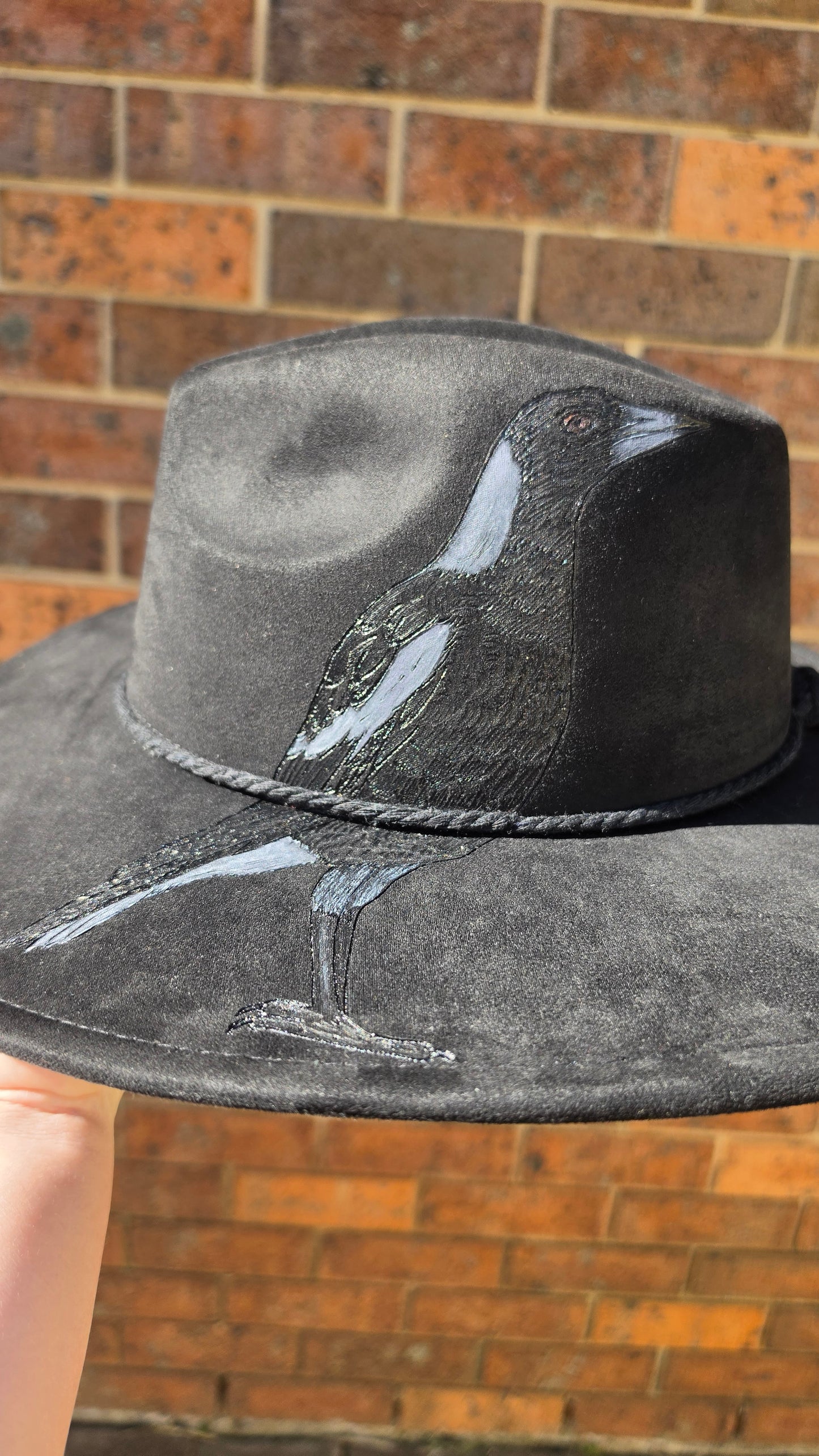 *NEW 023 Black Magpie painted w/ Swirls
