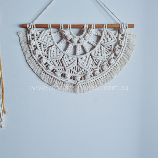 Macrame Wall Hanging - Half Mandala. Made with 100% recycled cotton. Customisable. Cotton Colour: Natural. Neutral tones. Beige