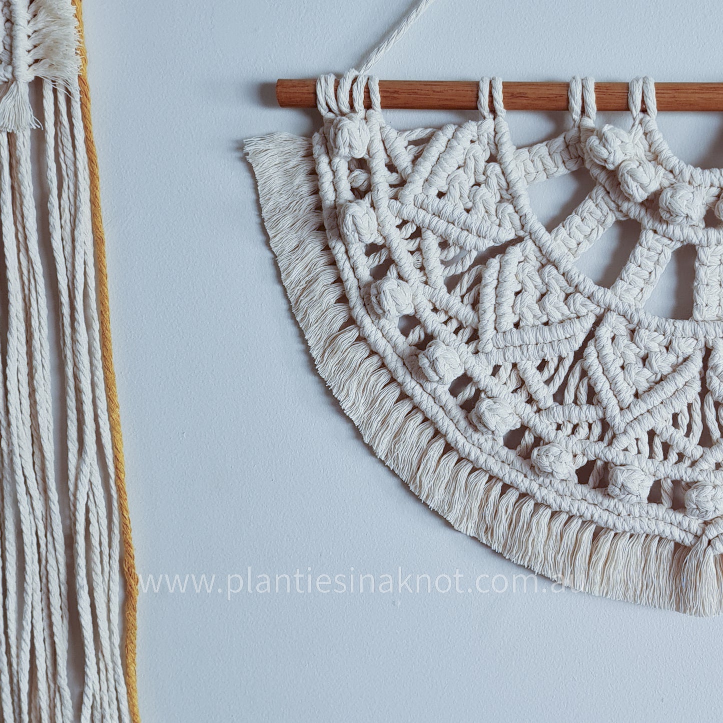 Macrame Wall Hanging - Half Mandala. Made with 100% recycled cotton. Customisable. Cotton Colour: Natural. Neutral tones. Beige