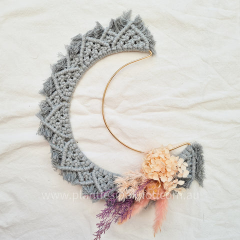 Crescent in Light Grey with Flowers