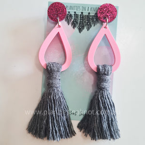 Pink & Grey Tassel Earrings