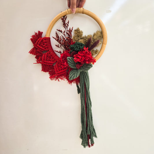 Red Bamboo Wreath w/ Red, Gold Florals