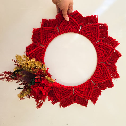 Red Christmas Wreath w/ Red, Gold, Green Florals