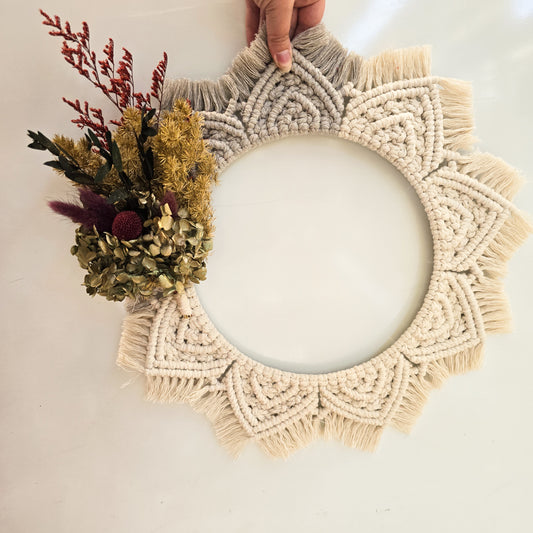 Natural & Grey Wreath w/ Red, Gold Florals