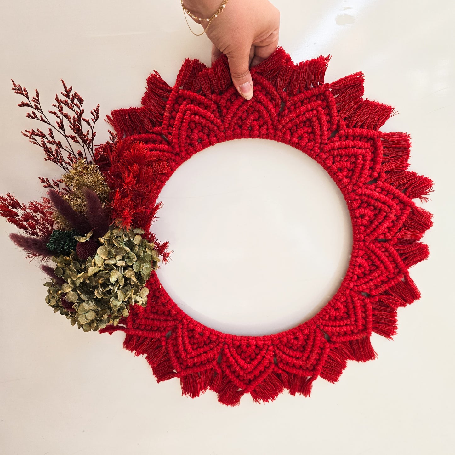 Red Christmas Wreath w/ Red & Gold Florals