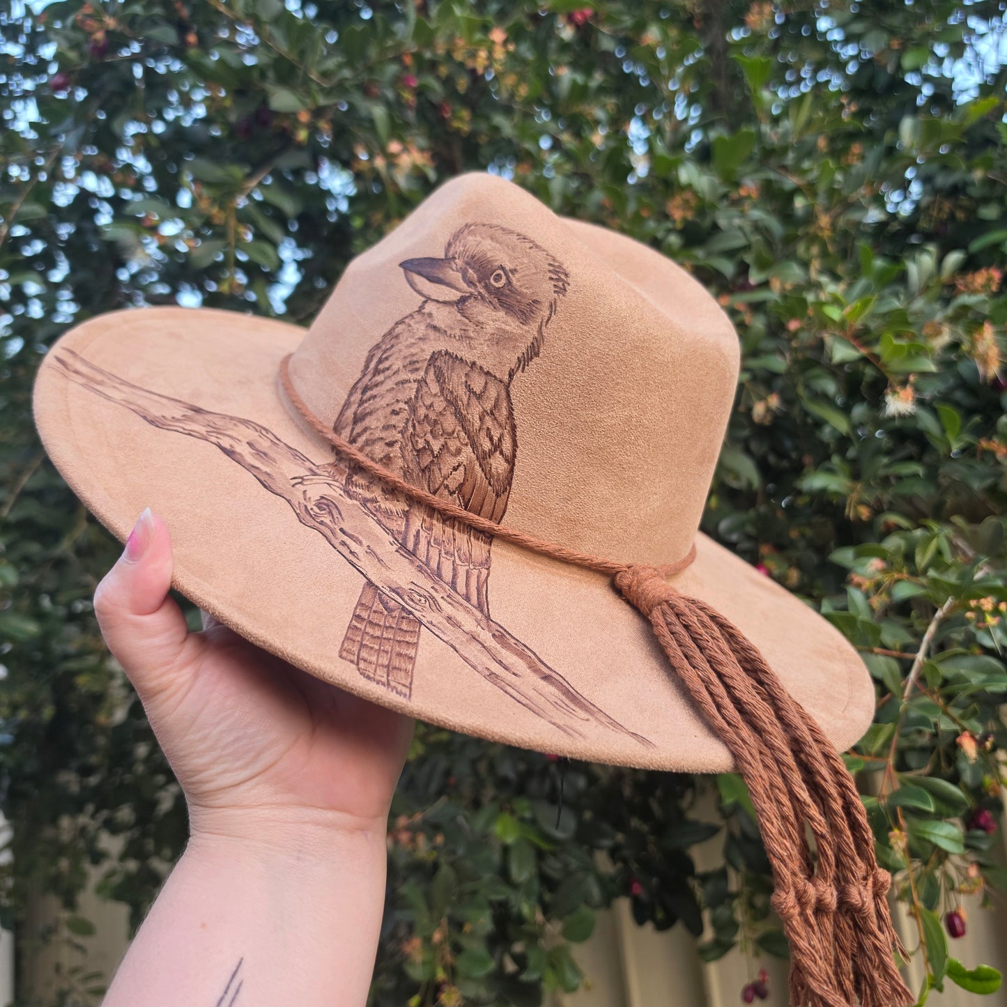 *NEW 018 Brown Kookaburra w/ Gum Leaves