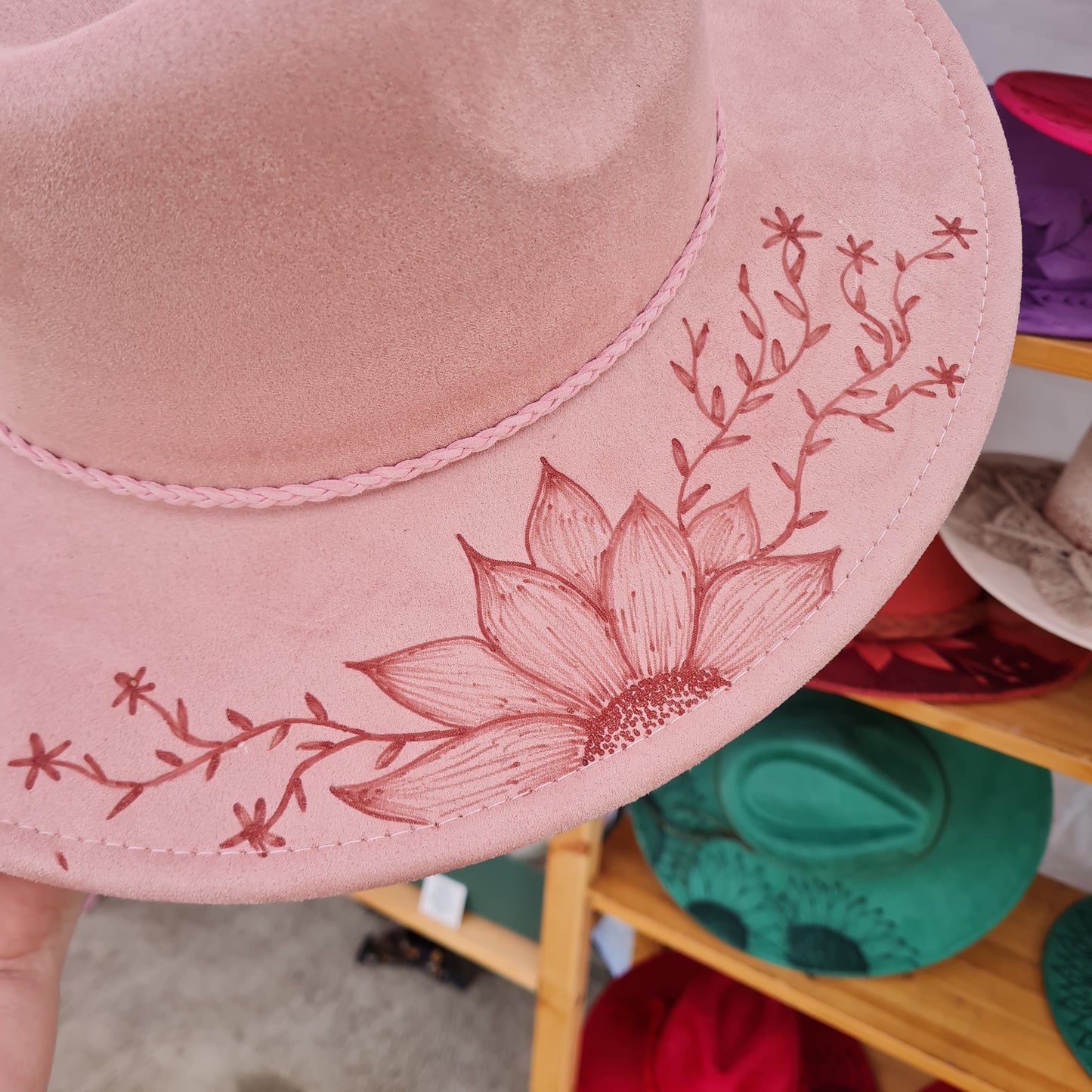 1002 Hand Burnt - Blush with sunflower