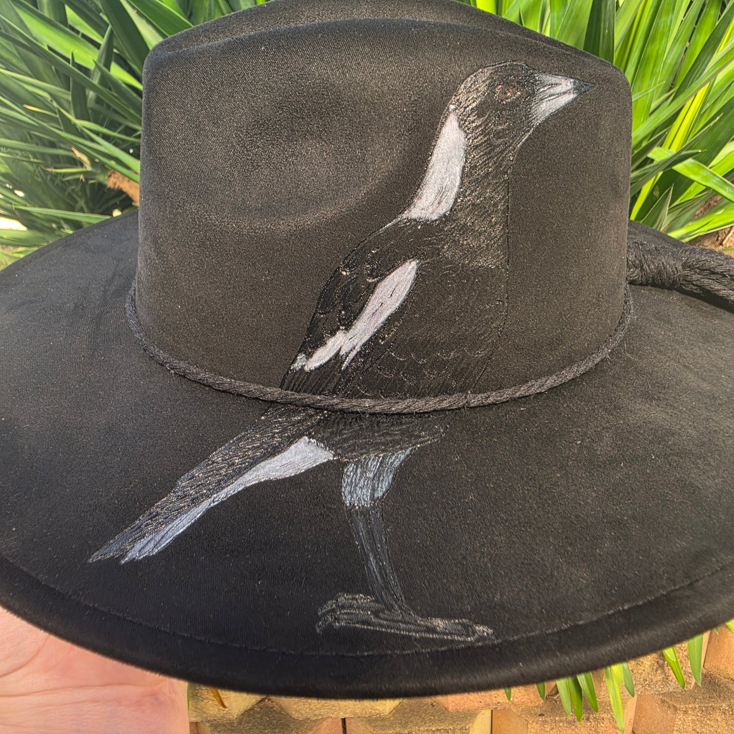 *NEW 023 Black Magpie painted w/ Swirls