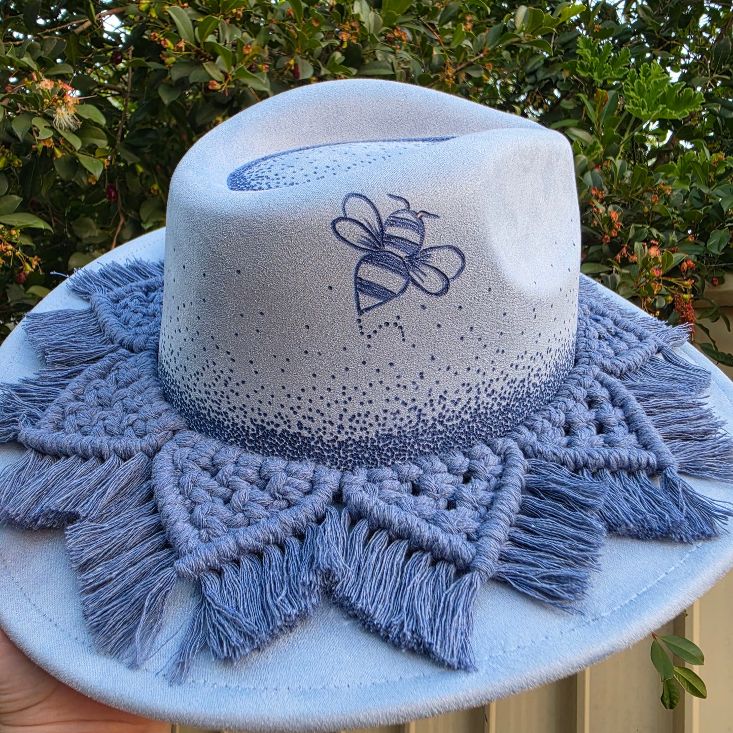 *NEW 024 Blue - Sunflower Macrame Bee (minor imperfection)