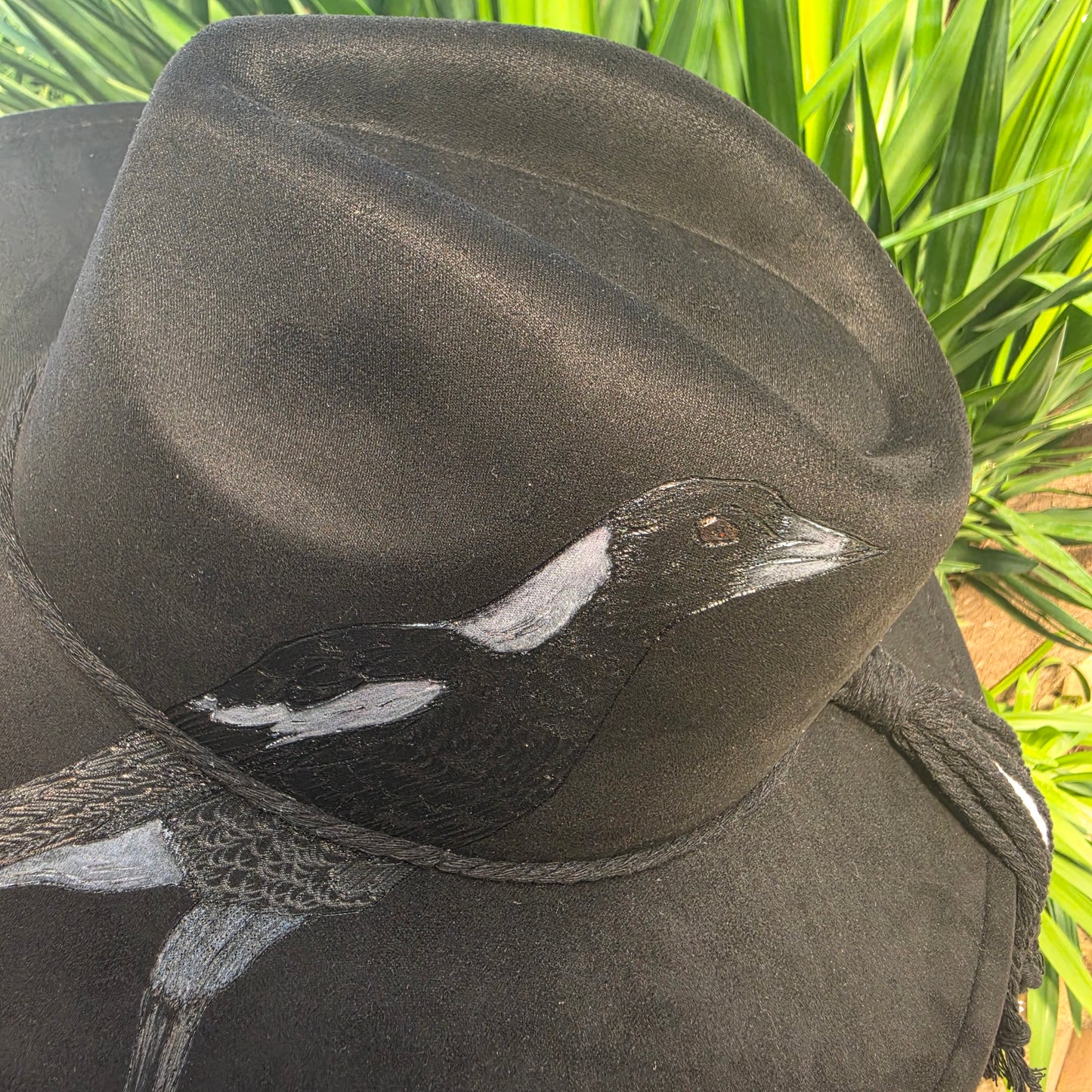 *NEW 023 Black Magpie painted w/ Swirls
