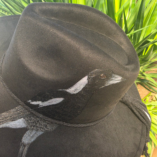 *NEW 023 Black Magpie painted w/ Swirls