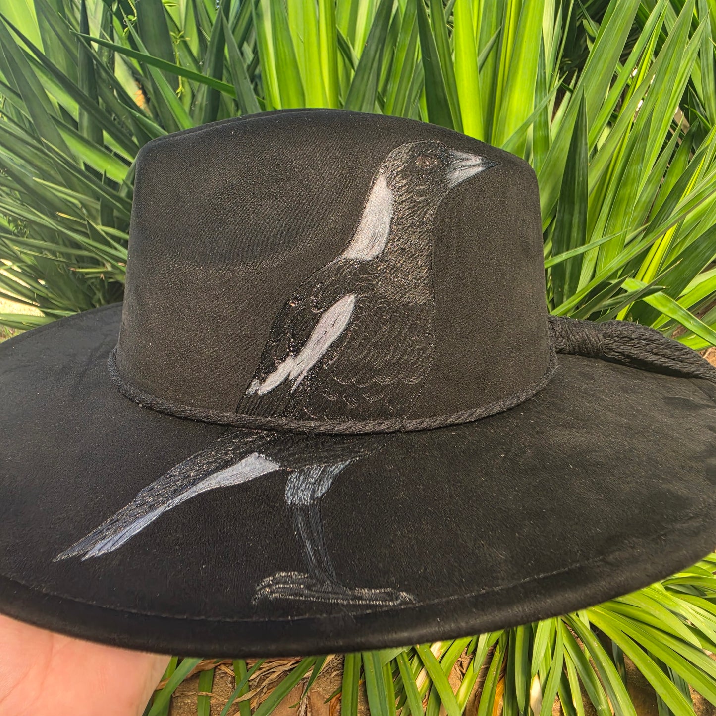 *NEW 023 Black Magpie painted w/ Swirls