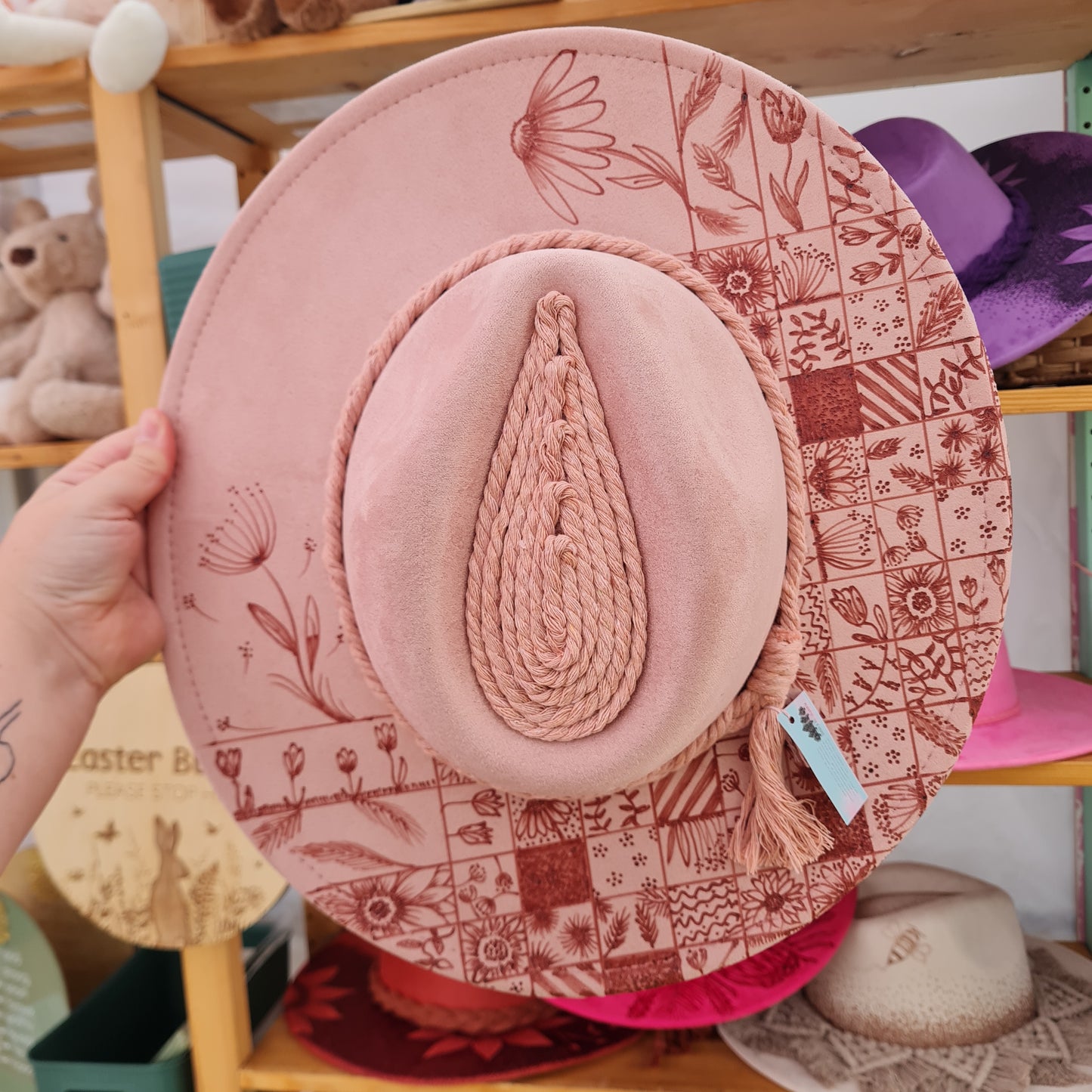 005 Hand Burnt Hat - Blush - First of its kind