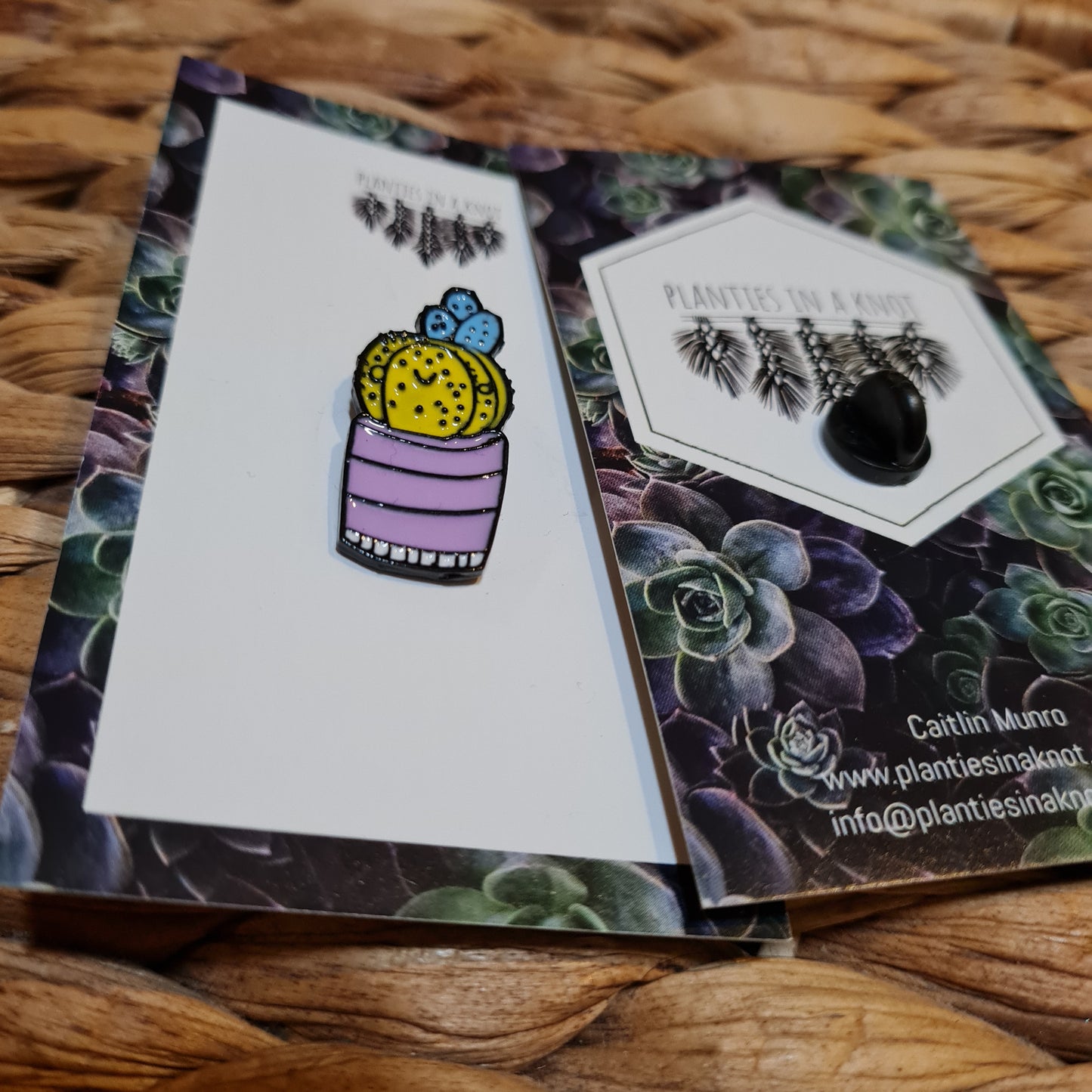 Smiley Succulent Pin - Purple Pot