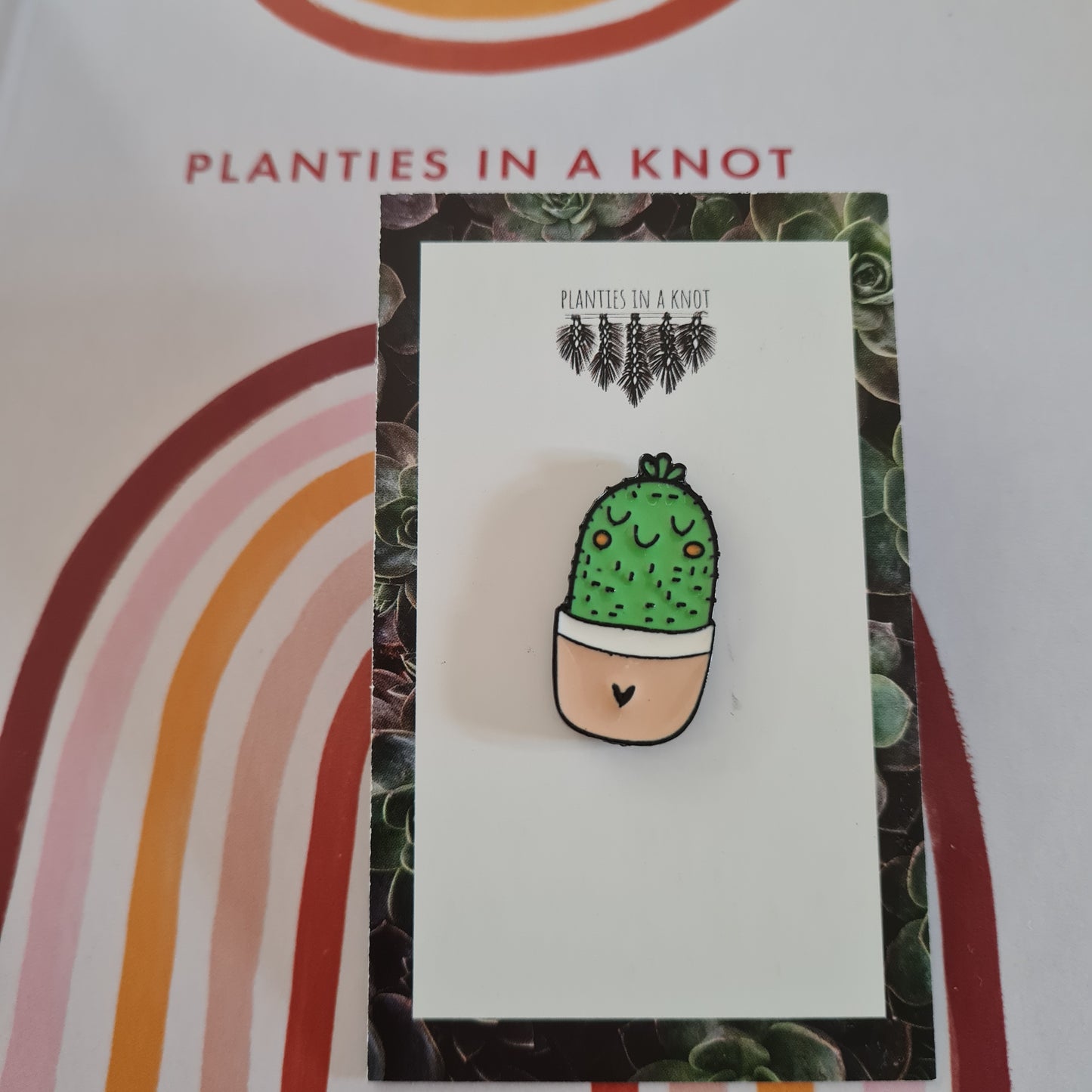 Smiley Succulent Pin - Cactus with nude pot