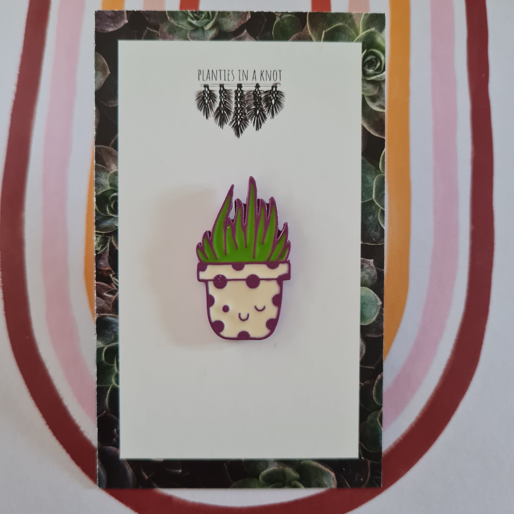 Smiley Succulent Pin - purple border